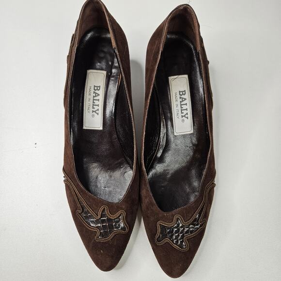 BALLY VERONICA Brown Suede Low Heel Pumps Loafers Shoes 6.5 M Kitten Heel - Picture 3 of 7